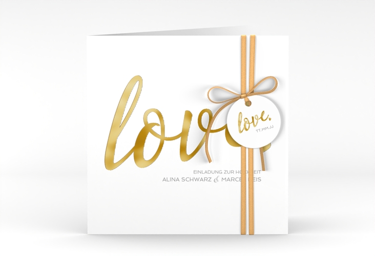 Hochzeitseinladung Glam quadr. Klappkarte weiss gold