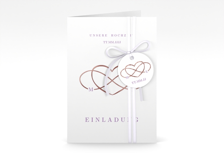 Einladungskarte Hochzeit Infinity A6 Klappkarte hoch lila rosegold