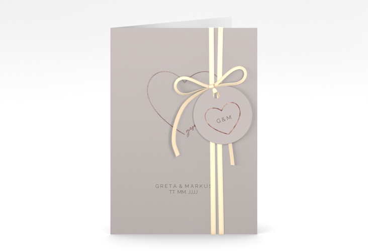 Einladungskarte Hochzeit Lebenstraum A6 Klappkarte hoch grau rosegold