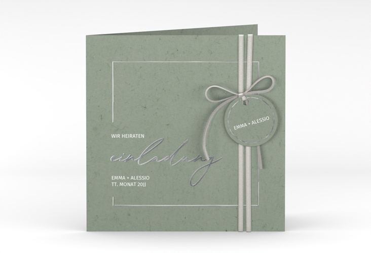 Hochzeitseinladung Simple Line quadr. Klappkarte gruen silber