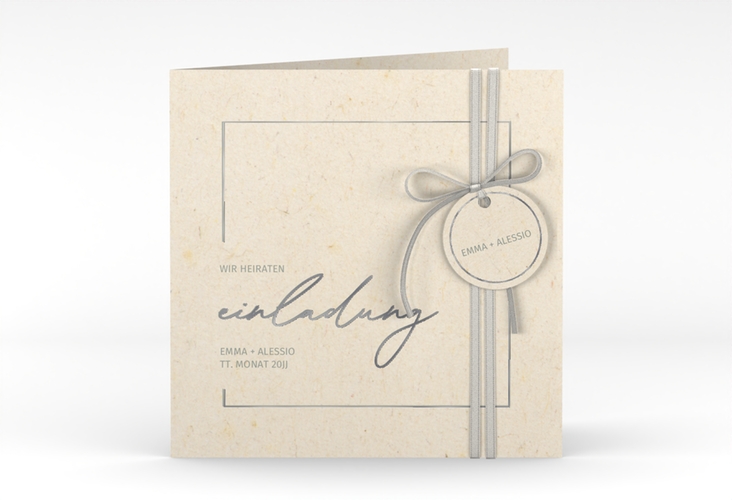 Hochzeitseinladung Simple Line quadr. Klappkarte beige silber