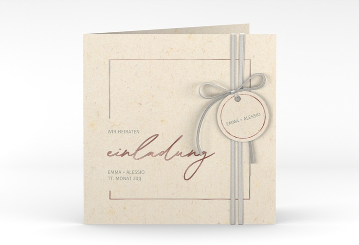 Hochzeitseinladung Simple Line quadr. Klappkarte beige rosegold