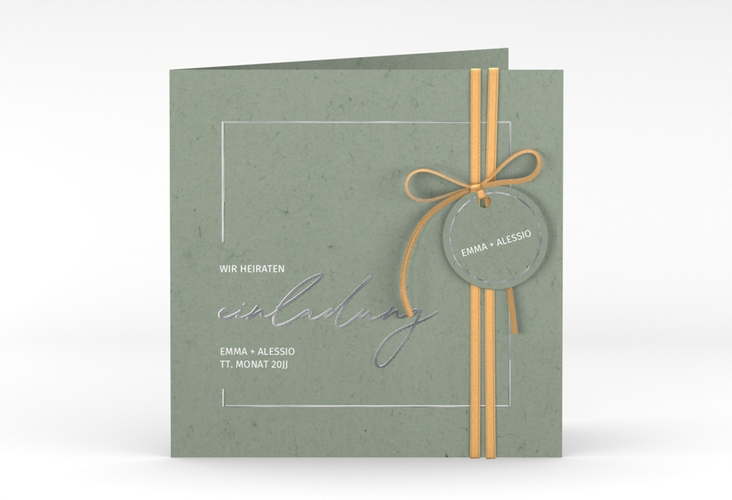 Hochzeitseinladung Simple Line quadr. Klappkarte gruen silber