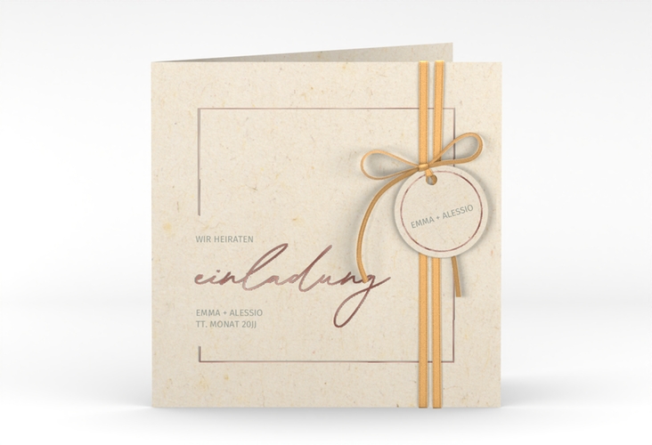 Hochzeitseinladung Simple Line quadr. Klappkarte beige rosegold