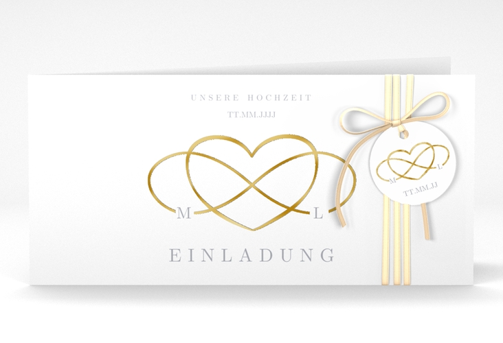 Hochzeitseinladung "Infinity" DIN lang Klappkarte grau gold