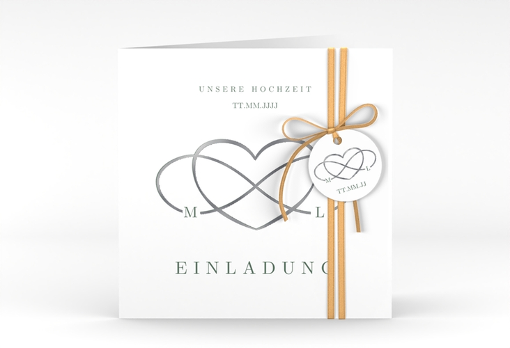 Hochzeitseinladung Infinity quadr. Klappkarte gruen silber