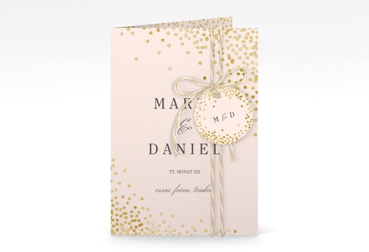 Einladungskarte Hochzeit Glitter A6 Klappkarte hoch rosa gold