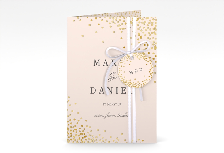 Einladungskarte Hochzeit Glitter A6 Klappkarte hoch rosa gold