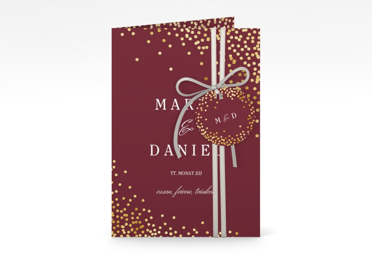 Einladungskarte Hochzeit Glitter A6 Klappkarte hoch rot gold