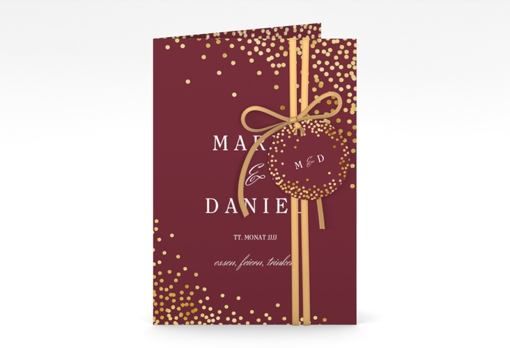 Einladungskarte Hochzeit Glitter A6 Klappkarte hoch rot gold