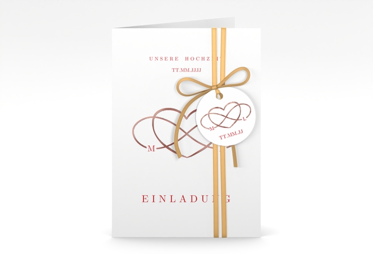 Einladungskarte Hochzeit Infinity A6 Klappkarte hoch rot rosegold