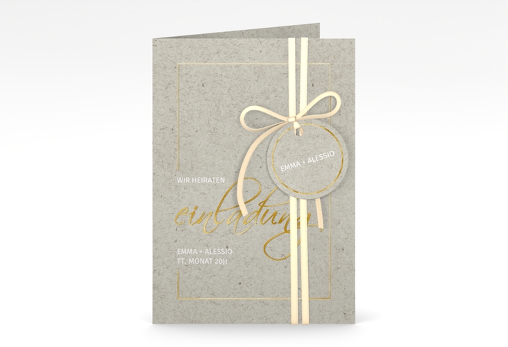 Einladungskarte Hochzeit Simple Line A6 Klappkarte hoch grau gold
