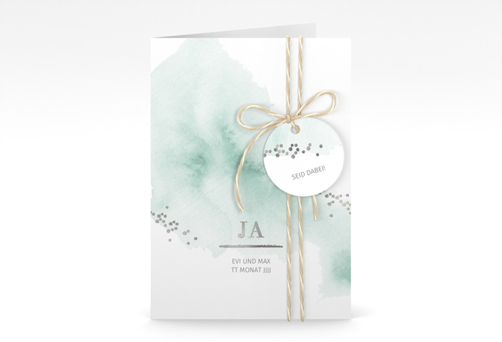 Einladungskarte Hochzeit Pastell A6 Klappkarte hoch mint silber