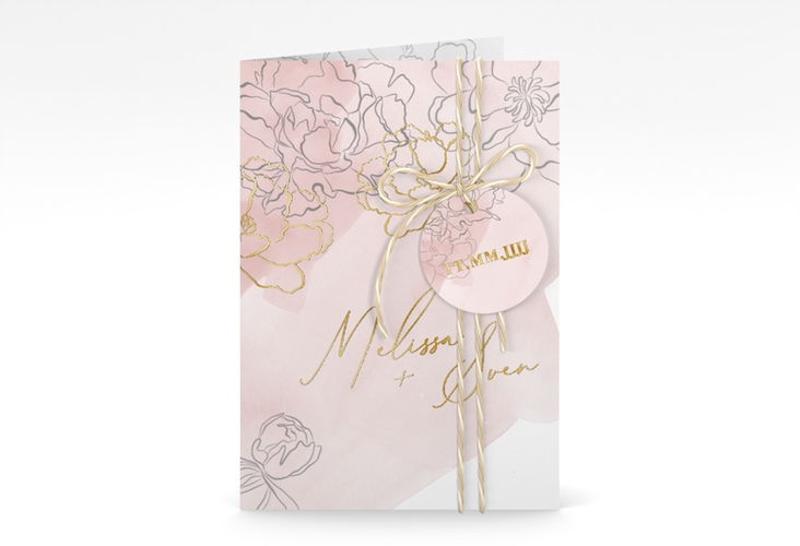 Einladungskarte Hochzeit Pfingstrosen A6 Klappkarte hoch rosa gold