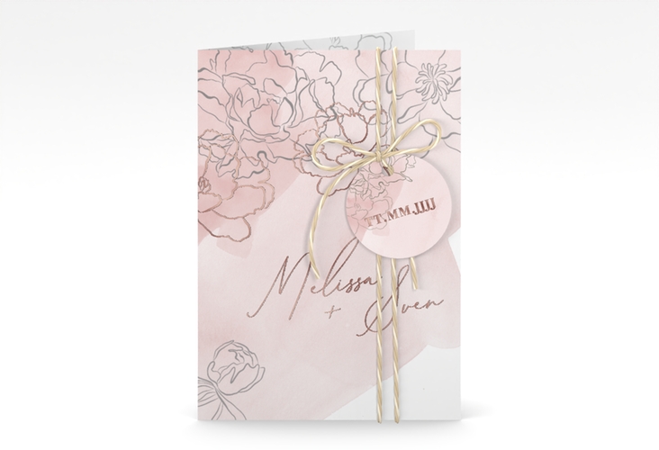 Einladungskarte Hochzeit Pfingstrosen A6 Klappkarte hoch rosa rosegold