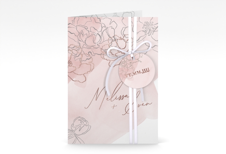 Einladungskarte Hochzeit Pfingstrosen A6 Klappkarte hoch rosa rosegold