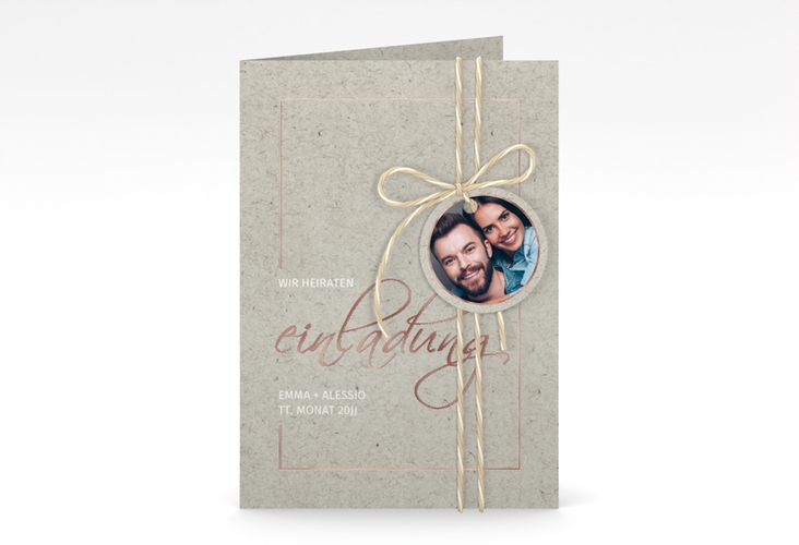 Einladungskarte Hochzeit Simple Line A6 Klappkarte hoch grau rosegold