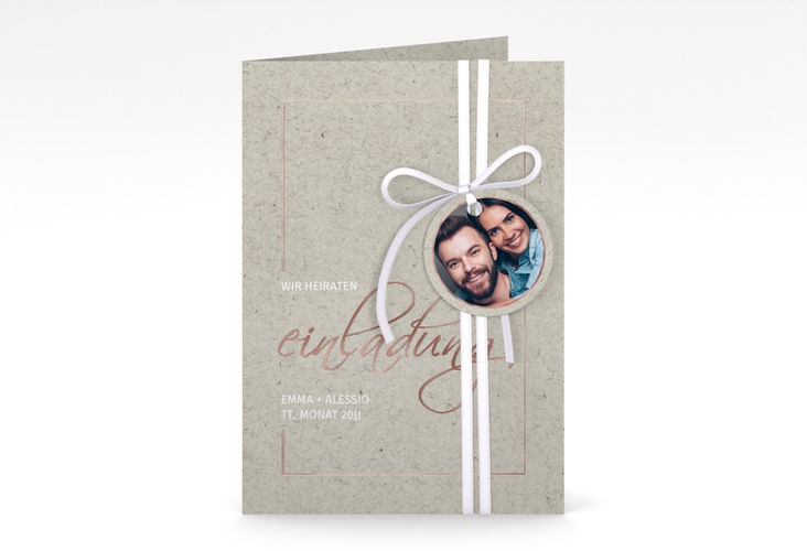 Einladungskarte Hochzeit Simple Line A6 Klappkarte hoch grau rosegold