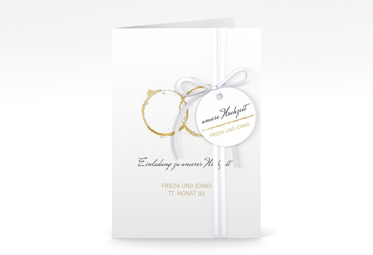Einladungskarte Hochzeit Trauringe A6 Klappkarte hoch gold gold minimalistisch gestaltet mit zwei Eheringen