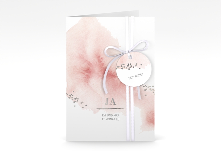 Einladungskarte Hochzeit Pastell A6 Klappkarte hoch rosa silber