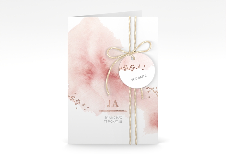 Einladungskarte Hochzeit Pastell A6 Klappkarte hoch rosa rosegold