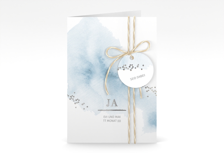 Einladungskarte Hochzeit Pastell A6 Klappkarte hoch blau silber