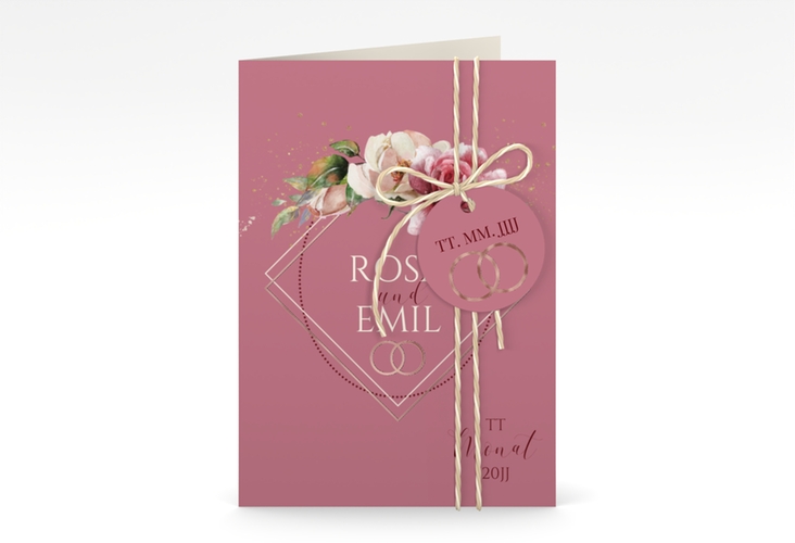 Einladungskarte Hochzeit Rosenbogen A6 Klappkarte hoch rosa rosegold