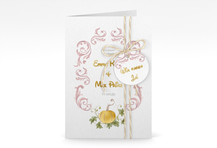Einladungskarte Hochzeit Märchenhaft A6 Klappkarte hoch rosa gold