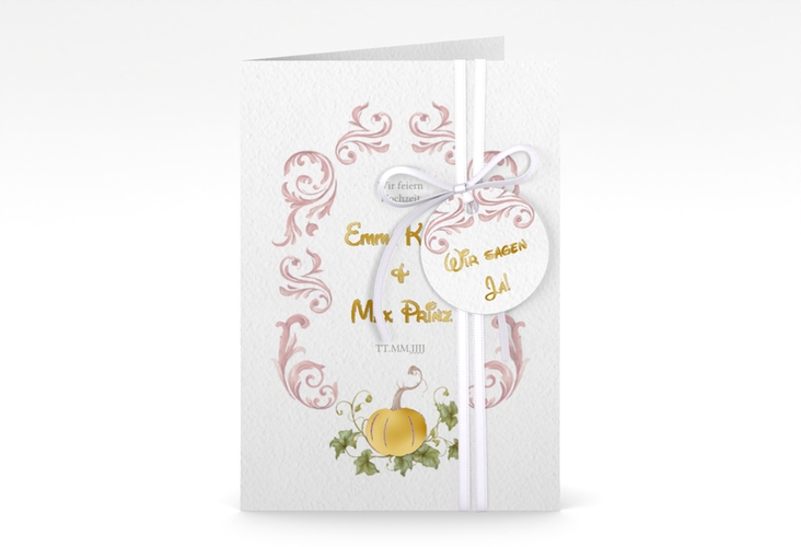 Einladungskarte Hochzeit Märchenhaft A6 Klappkarte hoch rosa gold
