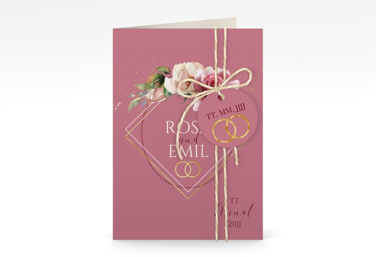 Einladungskarte Hochzeit Rosenbogen A6 Klappkarte hoch rosa gold