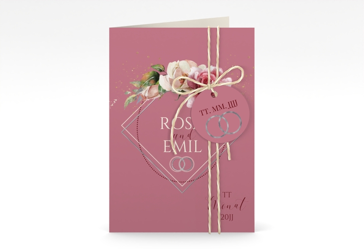 Einladungskarte Hochzeit Rosenbogen A6 Klappkarte hoch rosa silber