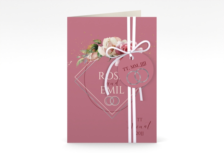 Einladungskarte Hochzeit Rosenbogen A6 Klappkarte hoch rosa silber