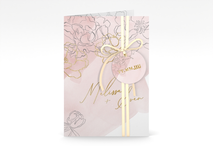 Einladungskarte Hochzeit Pfingstrosen A6 Klappkarte hoch rosa gold