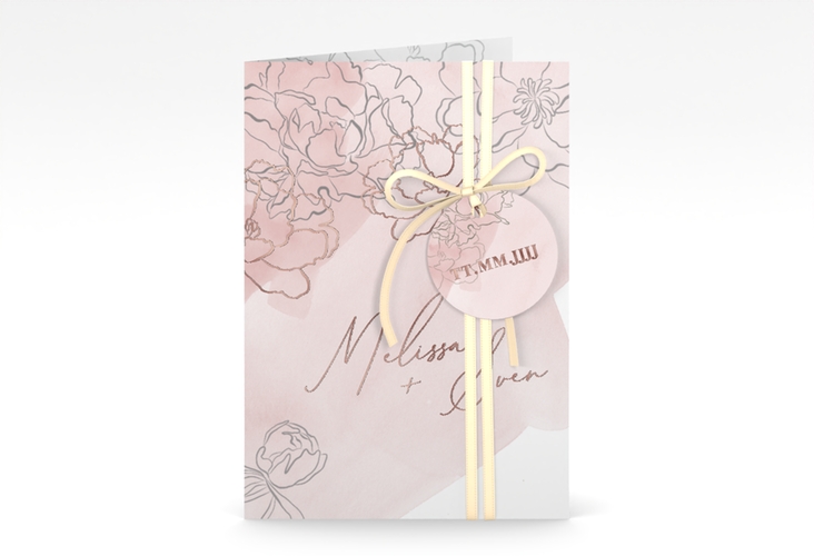 Einladungskarte Hochzeit Pfingstrosen A6 Klappkarte hoch rosa rosegold