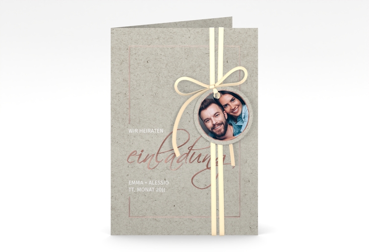 Einladungskarte Hochzeit Simple Line A6 Klappkarte hoch grau rosegold