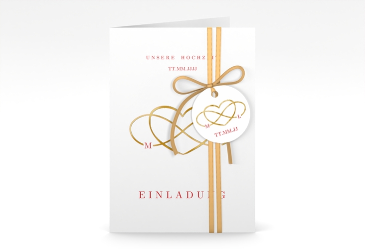 Einladungskarte Hochzeit Infinity A6 Klappkarte hoch rot gold