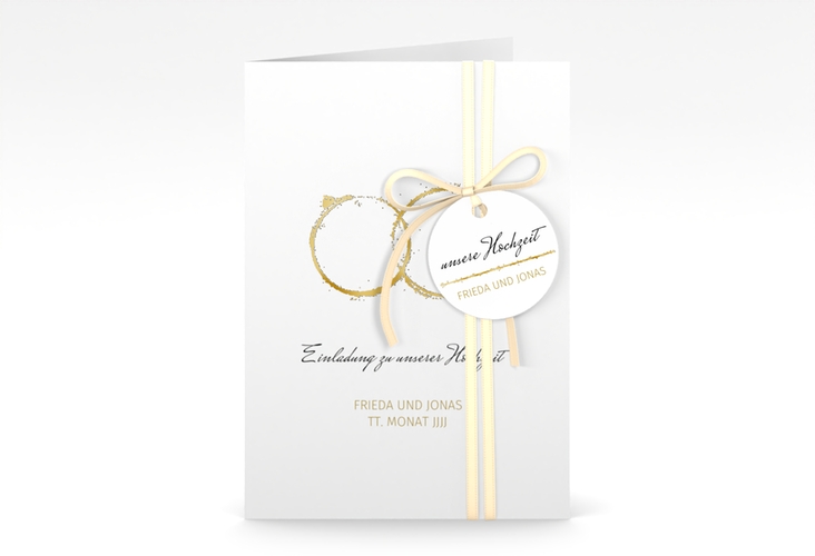 Einladungskarte Hochzeit Trauringe A6 Klappkarte hoch gold gold minimalistisch gestaltet mit zwei Eheringen