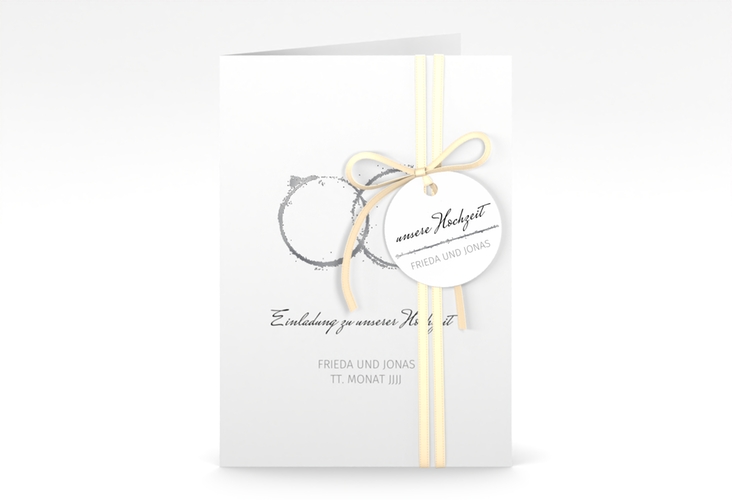Einladungskarte Hochzeit Trauringe A6 Klappkarte hoch grau silber minimalistisch gestaltet mit zwei Eheringen