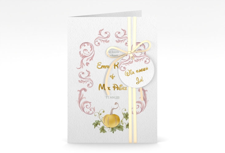 Einladungskarte Hochzeit Märchenhaft A6 Klappkarte hoch rosa gold