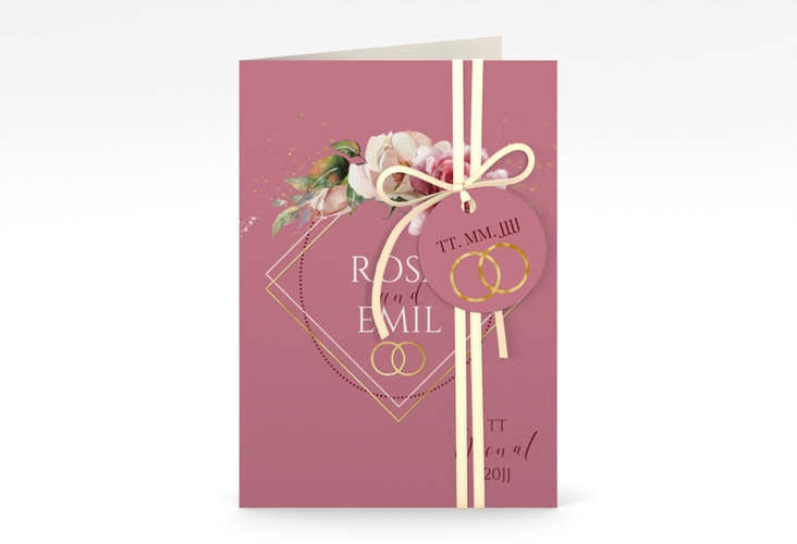 Einladungskarte Hochzeit Rosenbogen A6 Klappkarte hoch rosa gold