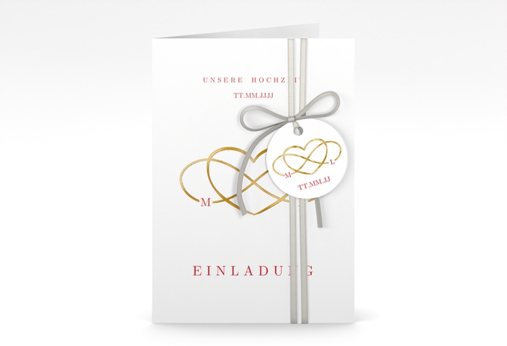 Einladungskarte Hochzeit Infinity A6 Klappkarte hoch rot gold