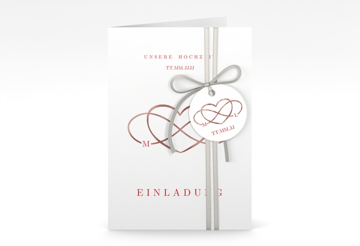 Einladungskarte Hochzeit Infinity A6 Klappkarte hoch rot rosegold