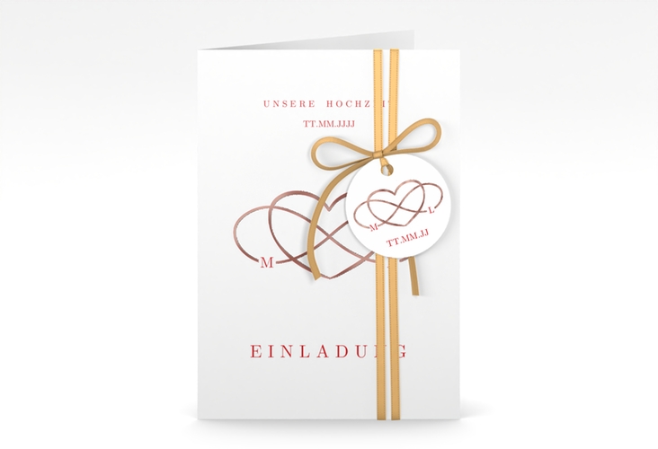 Einladungskarte Hochzeit Infinity A6 Klappkarte hoch rot rosegold