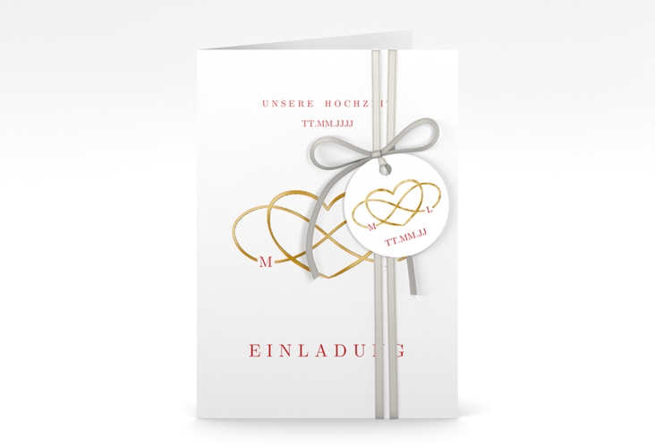 Einladungskarte Hochzeit Infinity A6 Klappkarte hoch rot gold