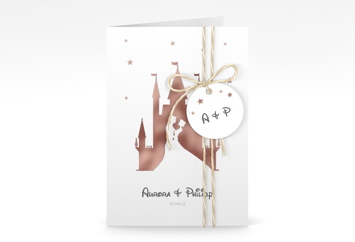 Einladungskarte Hochzeit Castle A6 Klappkarte hoch grau rosegold