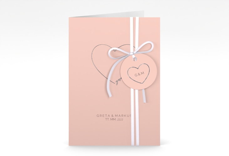Einladungskarte Hochzeit Lebenstraum A6 Klappkarte hoch rosa silber