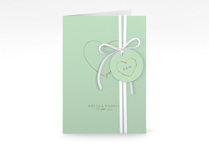 Einladungskarte Hochzeit Lebenstraum A6 Klappkarte hoch mint gold