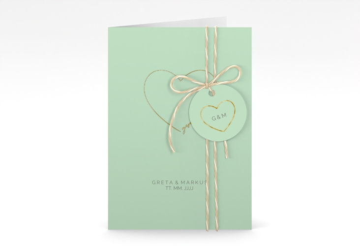 Einladungskarte Hochzeit Lebenstraum A6 Klappkarte hoch mint gold