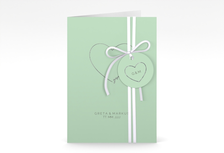 Einladungskarte Hochzeit Lebenstraum A6 Klappkarte hoch mint silber