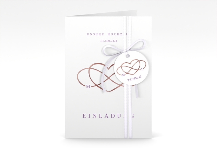 Einladungskarte Hochzeit Infinity A6 Klappkarte hoch lila rosegold